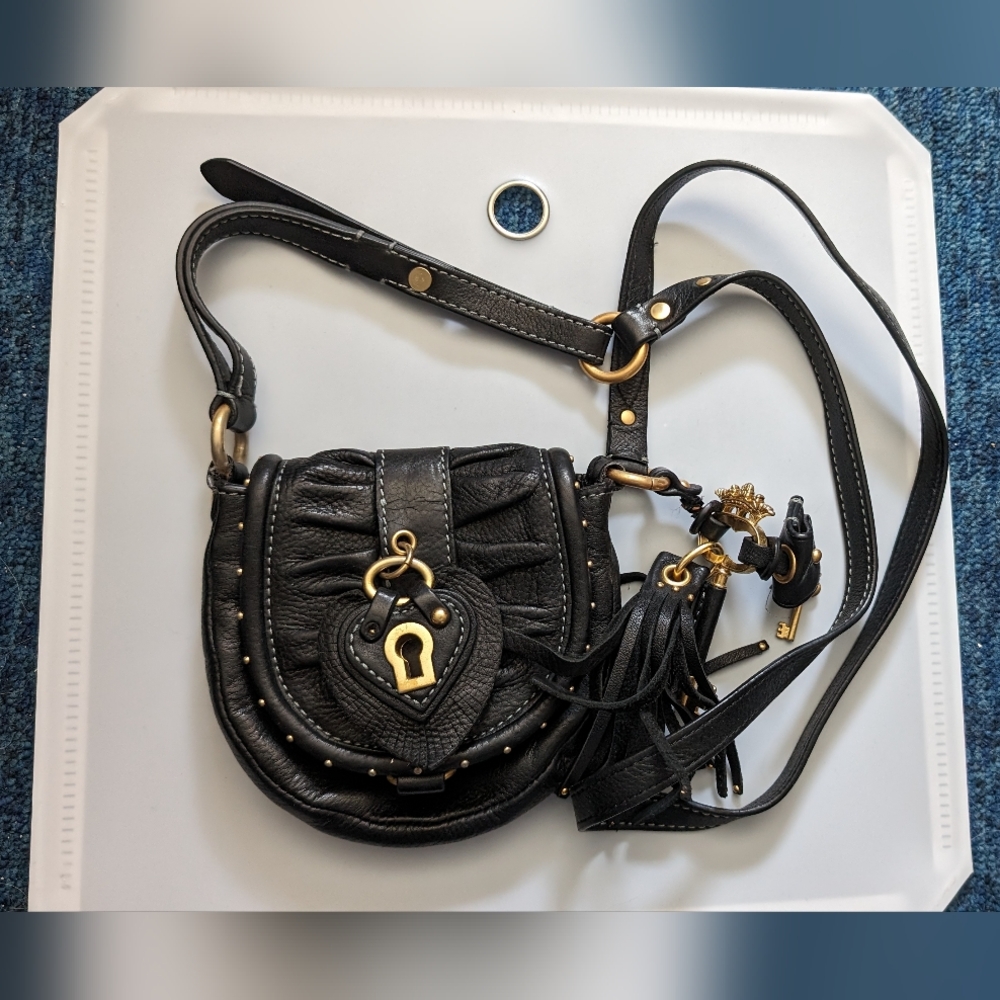 Juicy Couture Genuine Leather Gold-Tone Key Small Crossbody bag Y2K